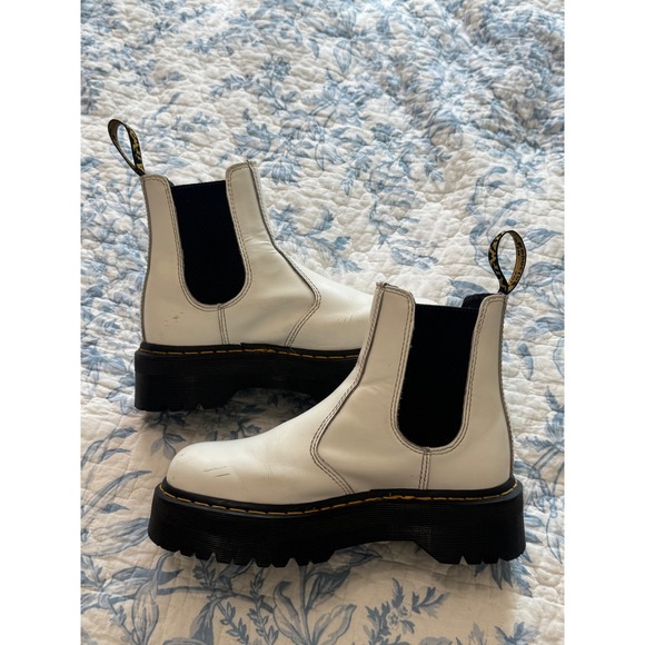 Dr. Martens Shoes - Dr Martens 2976 Quad White Smooth Leather Platform Chelsea Boots Women's US 8